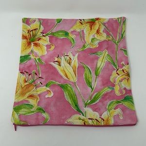 12”x12” pink & yellow lily zippered pillow cover square throw cushion cover set
